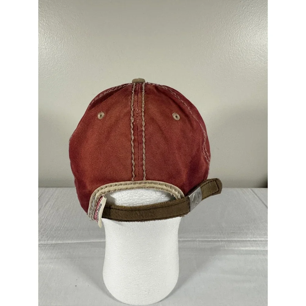Vtg Y2K True Religion Distressed Buddha Guitar Hat Burgundy Strapback Cap Rare